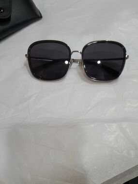 DIFF eyewear black silver trim Genevive Polarized oversized Square Sunglasses